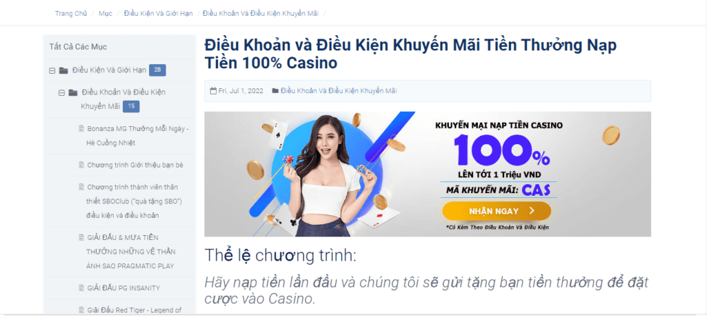100% Tiền Thưởng Khi Nạp Tiền Casino lên đến 1.000.000 VNĐ